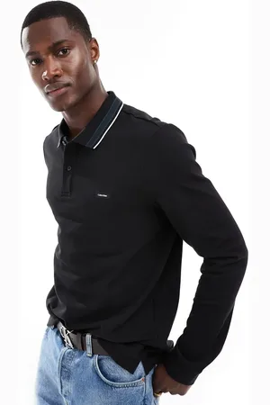Calvin Klein Stretch pique tipped long sleeve polo in
