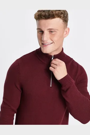 ASOS Midweight half zip cotton jumper in burgundy