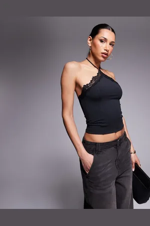 ASOS Slinky lace trim halter top in
