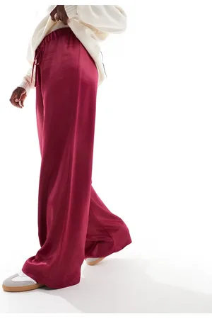 ASOS Satin wide leg trouser in wine