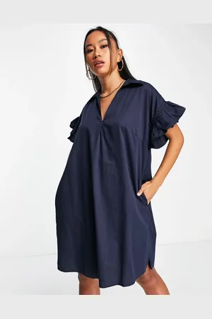 French Connection Mini shirt dress with flutter sleeve in