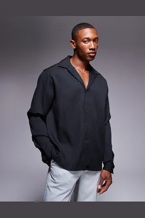 ASOS Relaxed deep revere shirt in plisse in