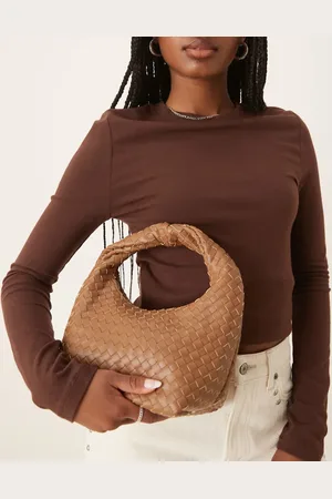 Gina Tricot Weave slouch tote bag with twisted handle in light brown