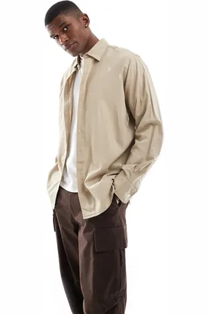 JACK & JONES Oversized cotton shirt in beige