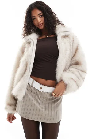Pull&Bear Faux fur bomber style coat in ecru