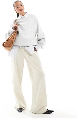 Pull&Bear Wide leg tailored trouser in ecru