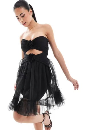 Lace & Beads Ruffle rosette mini dress in