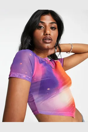ASOS Short sleeve mesh top with scarf hem in galaxy print