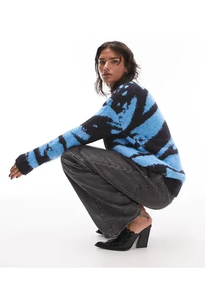 Topshop Knitted abstract print oversized jumper in