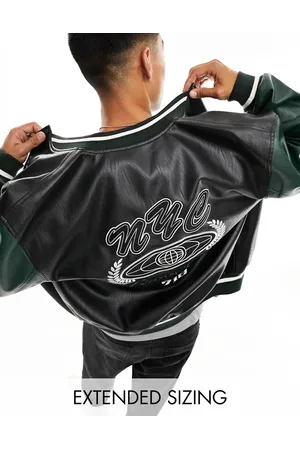 ASOS Oversized faux leather varsity bomber jacket in