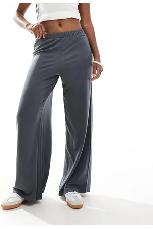 Monki Super soft low waist wide leg jersey trousers in dark
