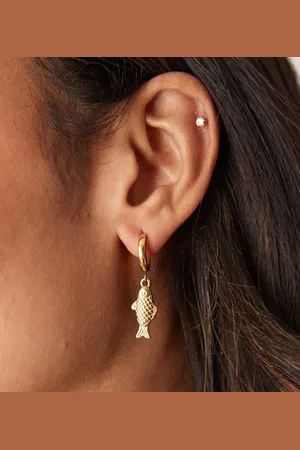 LOST SOULS Huggie hoop earrings with fish charm in 18ct plated stainless steel