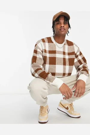 New Look Large check relaxed fit jumper in mid