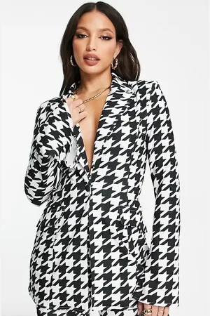 ASOS ASOS DESIGN Tall jersey houndstooth print split sleeve suit blazer in