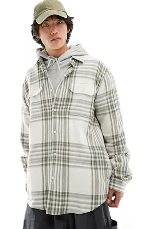Pull&Bear Checked long sleeve shirt in ecru