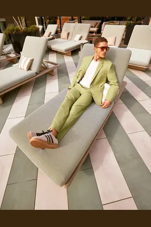 ASOS Slim with linen suit jacket in sage