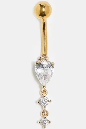 Kingsley Ryan Gemset teardrop belly bar in plated steel