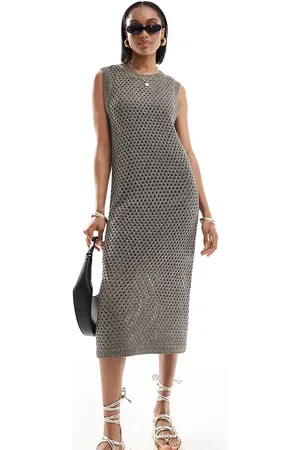VERO MODA Sheer knitted midi dress in metallic
