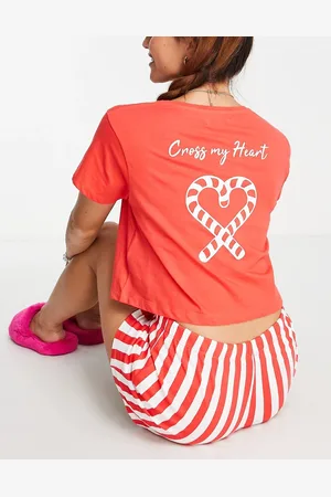 Brave Soul Christmas candy cane pyjama set in and white