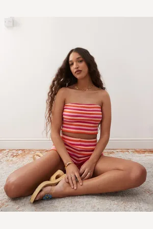 Reclaimed Bandeau top co-ord in multi stripe