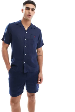 Ralph Lauren Icon logo short sleeve revere collar linen shirt classic oversized fit in CO-ORD