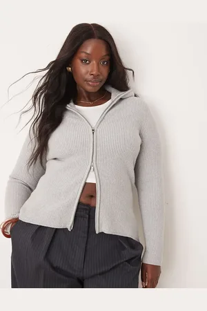 ASOS ASOS DESIGN Curve knitted zip through collar cardigan in mid