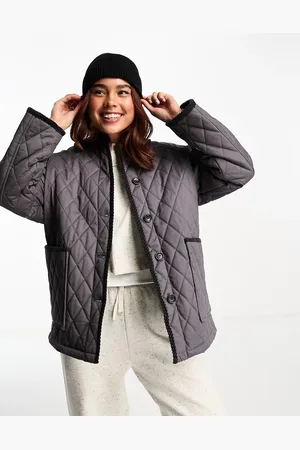 ASOS Cotton quilt jacket with cord collar in charcoal