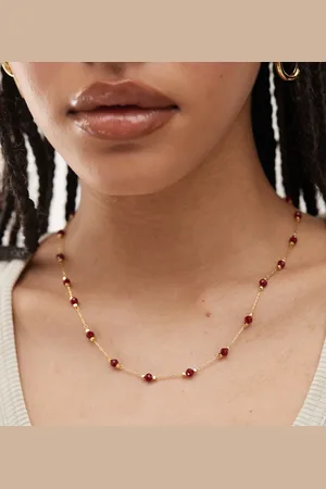 En Route 18k plated red beaded chain necklace