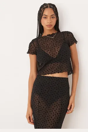 ASOS Floral flocked mesh crop top in