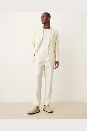 MANGO Slim fit linen suit trousers in ecru co-ord
