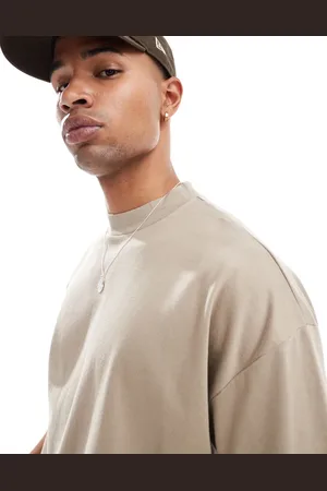 ASOS Heavyweight oversized high neck t-shirt 240gsm in stone