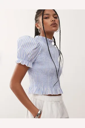 COLLUSION Shirred blouse in and white stripe