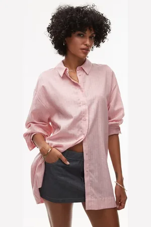 Topshop Linen look shirt in with blue pinstripe