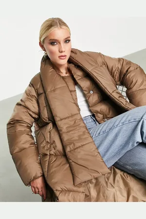 ASOS Oversized puffer jacket with scarf in dark camel