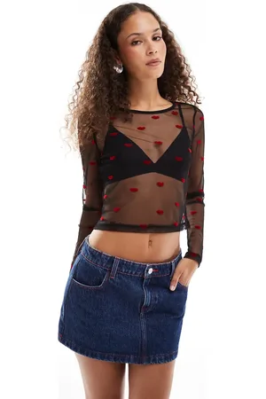Noisy May Long sleeve mesh top with lip flocking in