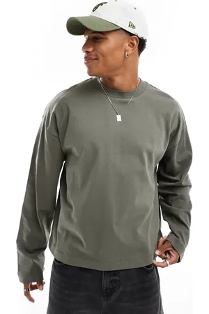 ASOS Heavyweight oversized boxy long sleeve t-shirt 240gsm in khaki