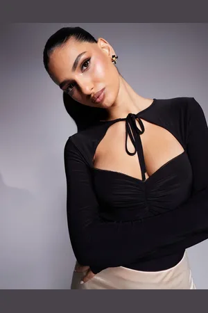 ASOS Slinky long sleeve bodysuit with tie detail in