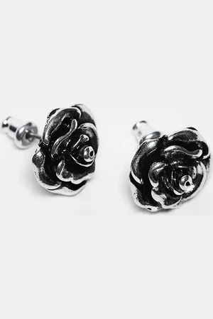 Reclaimed Unisex rose flower studs in burnished