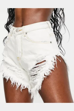 Glamorous High waisted longer line bleached denim shorts with distressed hem