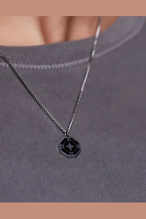 ASOS Waterproof stainless steel necklace with compass pendant in burnished tone