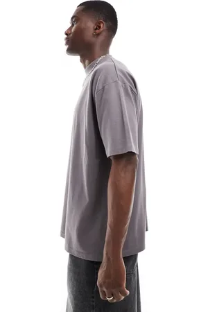 ASOS Heavyweight oversized high neck t-shirt 240gsm in charcoal