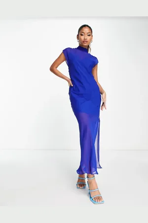ASOS Sleeveless chiffon midaxi dress with open back in cobalt