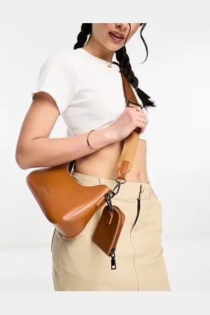 Claudia Canova Utility strap shoulder bag with leopard print detail in tan
