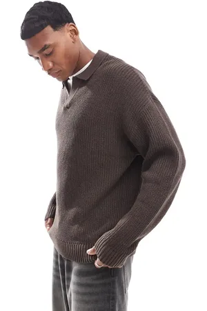 ADPT. Oversized fisherman rib polo in chocolate