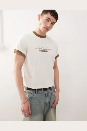 Reclaimed Cropped boxy ringer tshirt with branded graphic in