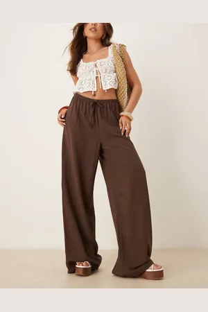 ASOS Linen blend pull on trouser in chocolate