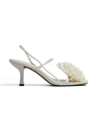 NA-KD Square toe heeled sandals with corsage detail in off