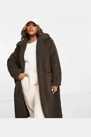 Brave Soul Plus heavenly longline borg teddy jacket in chocolate