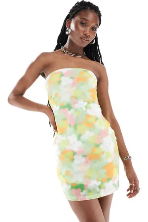 Glamorous Strapless bodycon mini dress in blur floral mesh