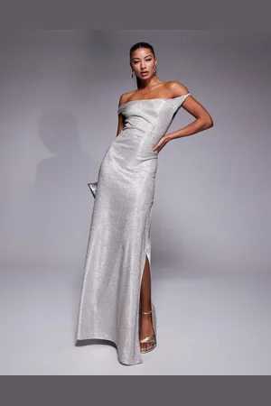 ASOS Shimmer knit twist shoulder maxi dress in